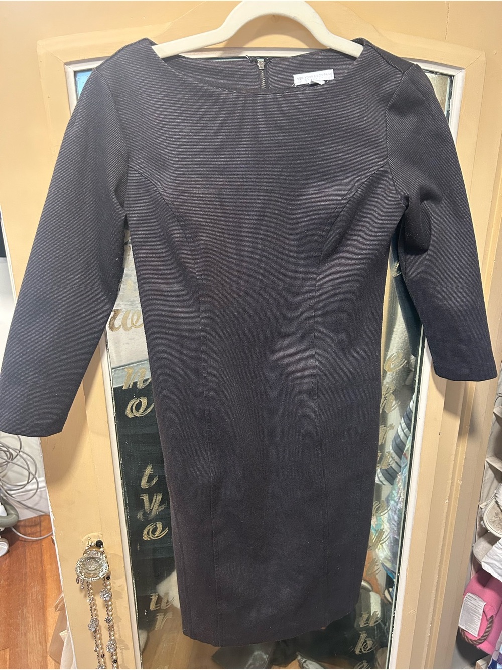 New York & Company Black Long Sleeve Sheath Dress
